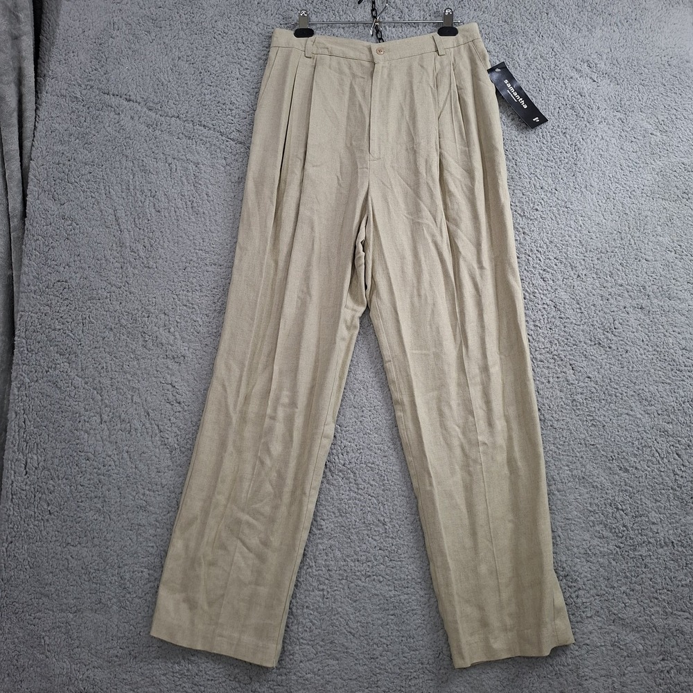 NEW Vintage Y2K Pleated Trousers 12 High‎ Waist Career Office Pants Flax Blend